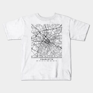 CHARLOTTE NORTH CAROLINA BLACK CITY STREET MAP ART Kids T-Shirt